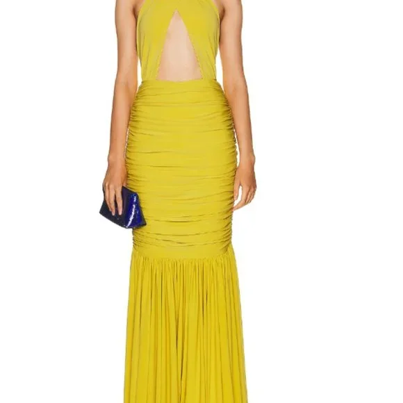 Norma Kamali Cross Halter Fishtail Gown - Yellow